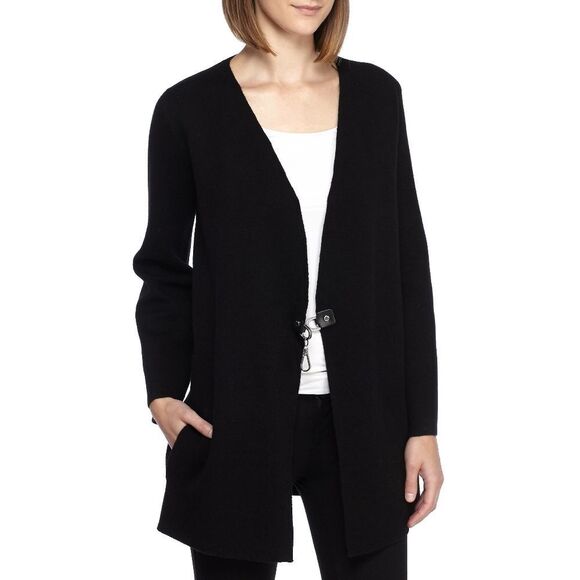 New! MICHAEL KORS Women's Wool-Blend Long Black Cardigan Sweater With Pockets - Picture 2 of 5
